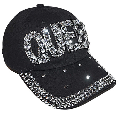 Popfizzy Rhinestone Queen Hat for Women, Bling Trucker Hat, Black Sparkle Ball Cap, Queen Baseball Caps