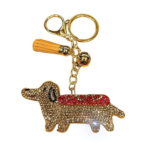 Popfizzy Dachshund Keychain for Women and Girls, Weiner Dog Backpack Key Chain, Bling Purse Charms, Gifts for Dog Lovers