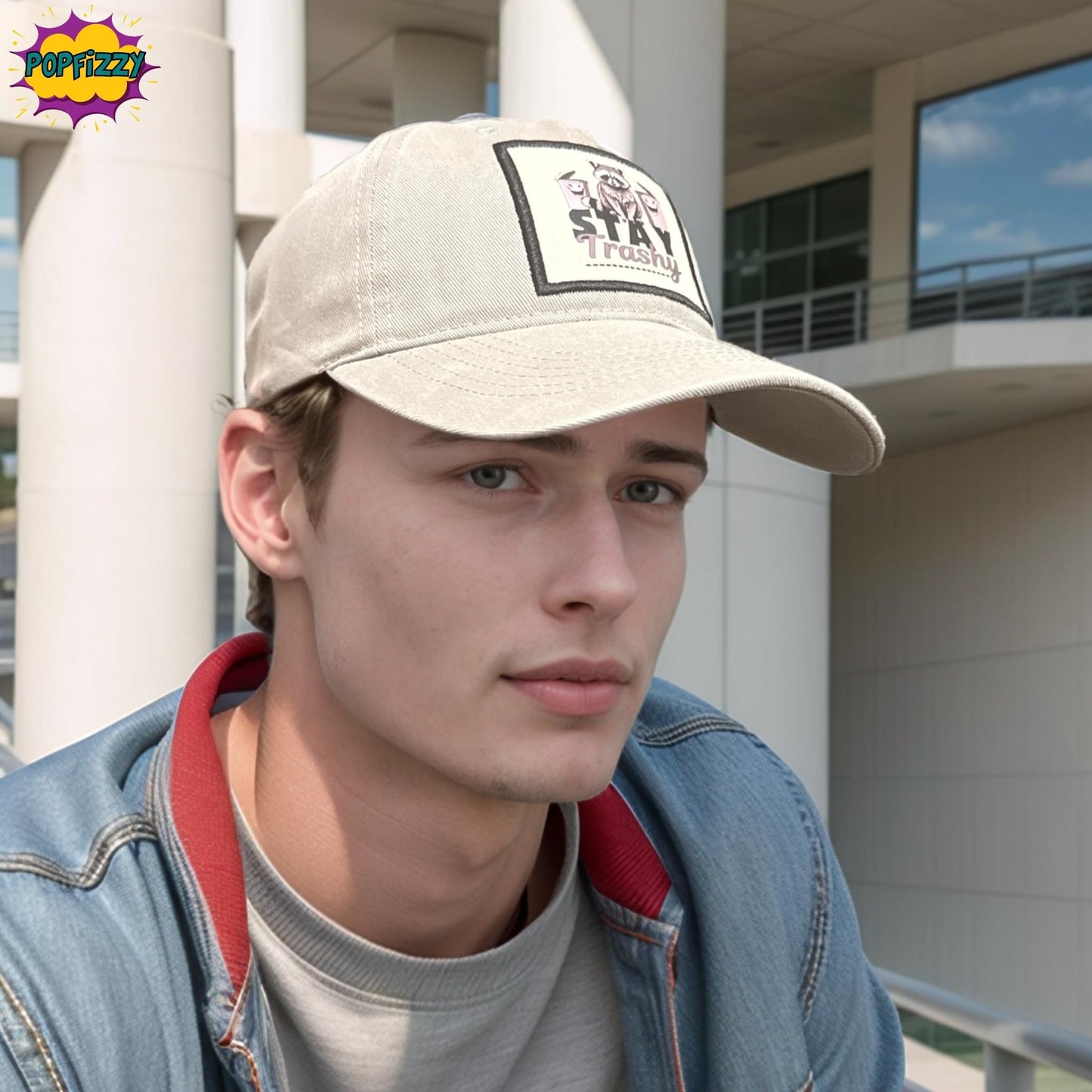 Popfizzy Stay Trashy Hat for Men and Women, Funny Gifts for Adults, Funny White Trash Party Attire, Fun Baseball Hats