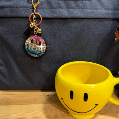 Popfizzy Rainbow Smiley Face Keychain Accessories for Women, Rhinestone Emoji Happy Face Keychains, Smiley Face Gifts
