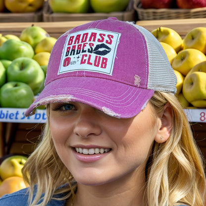 Popfizzy Badass Babes Club Funny Vintage Trucker Hats for Women, Adult Humor Cap, Distressed Baseball Cap (Badass Babes Club)