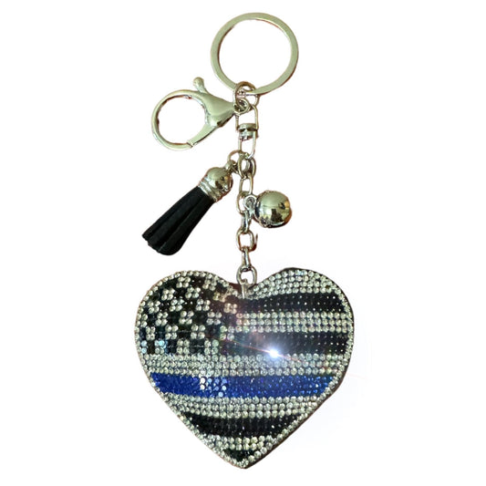 Popfizzy Police Keychain for Women and Girls, Thin Blue Line Backpack Key Chain, Purse Charm, Gifts for Police Officers Women