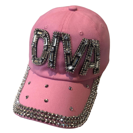 Rhinestone Diva Hat for Women, Bedazzled Diva Gifts, Pink Bling Baseball Hat, Adult