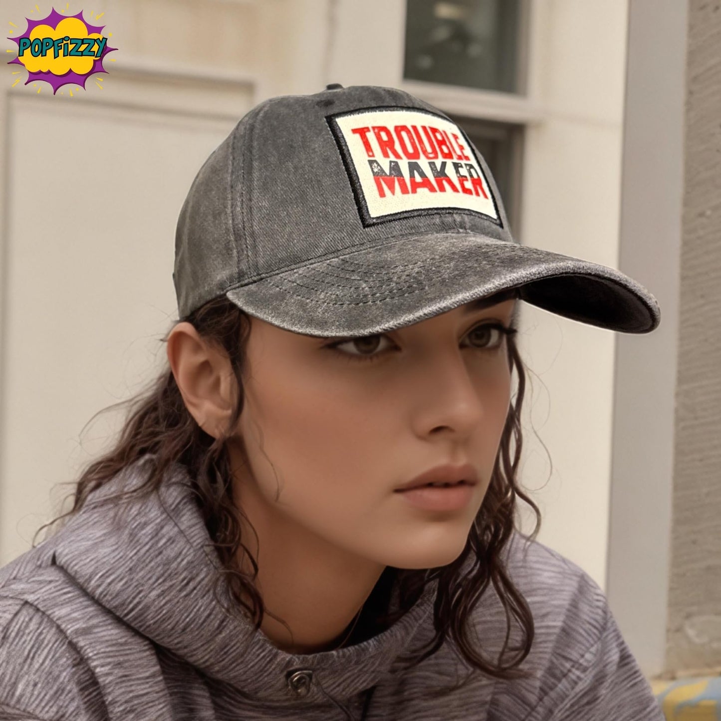 Popfizzy Trouble Maker Funny Hats for Men and Women, Birthday Gifts for Troublemakers, Jersey Shore Hats with Funny Sayings