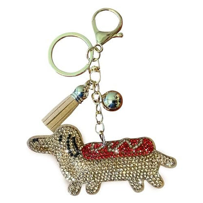 Popfizzy Dachshund Keychain for Women and Girls, Weiner Dog Backpack Key Chain, Bling Purse Charms, Gifts for Dog Lovers