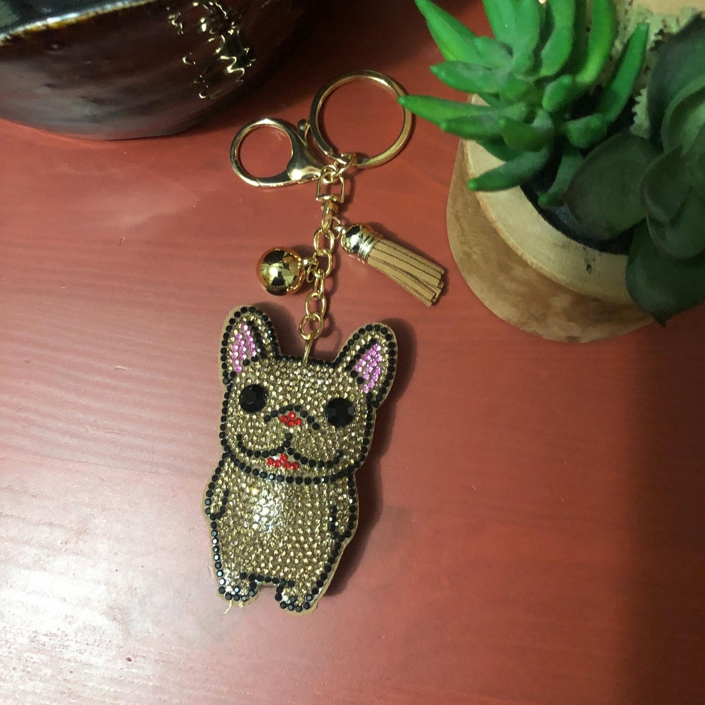 Popfizzy Bling French Bulldog Keychain for Women, Rhinestone Frenchie Dog Keychain Accessories, French Bulldog GiftsCow Accessories