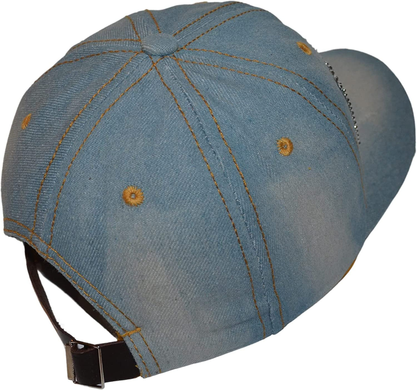 Popfizzy Womens Bling Bride Cap, Rhinestone Baseball Cap, Bejeweled Distressed Denim Hat, Bling Gifts for Women