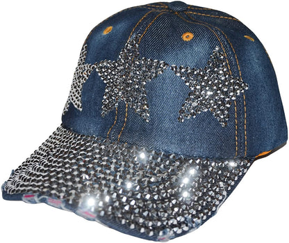 Star Hat for Girls and Women Rhinestone Hat, Bedazzled Baseball Caps, Distressed Hat, Fancy Denim Bejeweled Hats
