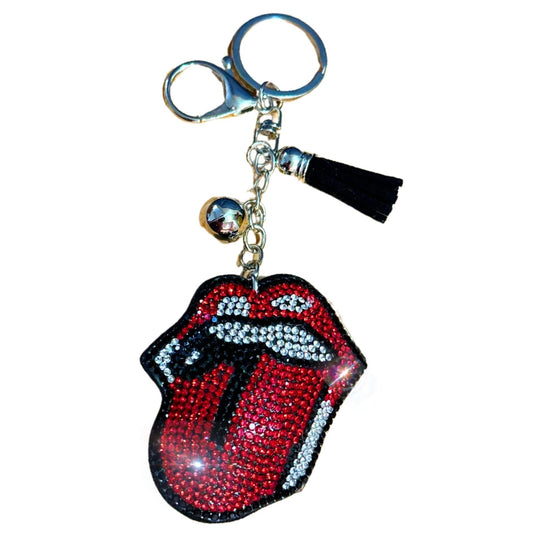 Popfizzy Red Tongue Keychain Accessories for Women and Girls, Backpack Hot Lips Key Chain, Handmade Rhinestone Purse Charms