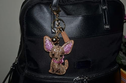 Popfizzy Bling Chihuahua Keychain for Women, Purse Bag Charm