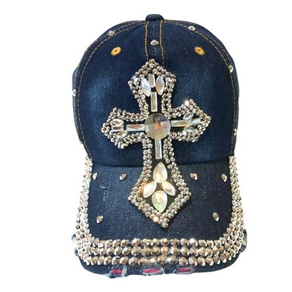 Popfizzy Bling Rhinestone Cross Hat for Women, Religious Gifts for Women, Black