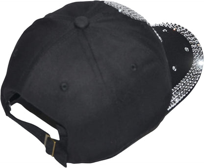 Popfizzy Skull Hat for Women and Girls, Biker Trucker Hat, Rhinestone Sparkle Bling Black Baseball Caps, Pirate Hat