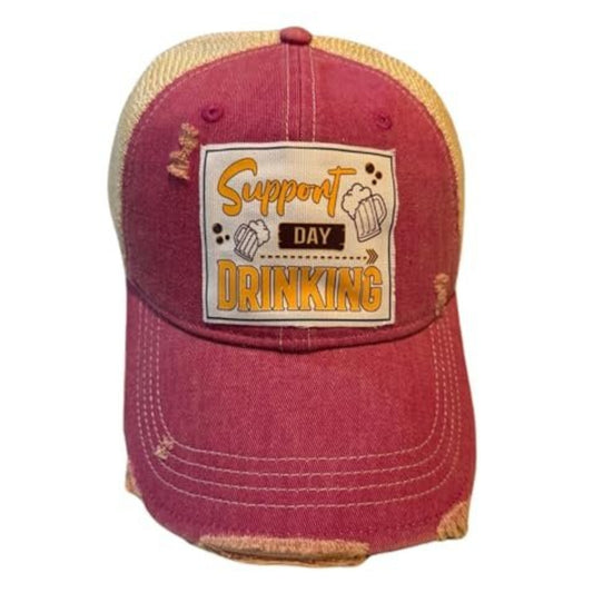 Popfizzy Support Day Drinking Hat, Distressed Beer Drinking Hat for Drinkers, Unisex Adult Humor Caps (Support Day Drinking)