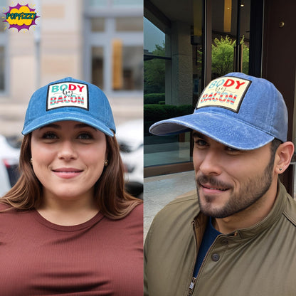 Popfizzy Body by Bacon Funny Hat for Men and Women, Fun Adult Food Humor Cap, Foodie Dad Hat, Funny Bacon Gifts for Adults