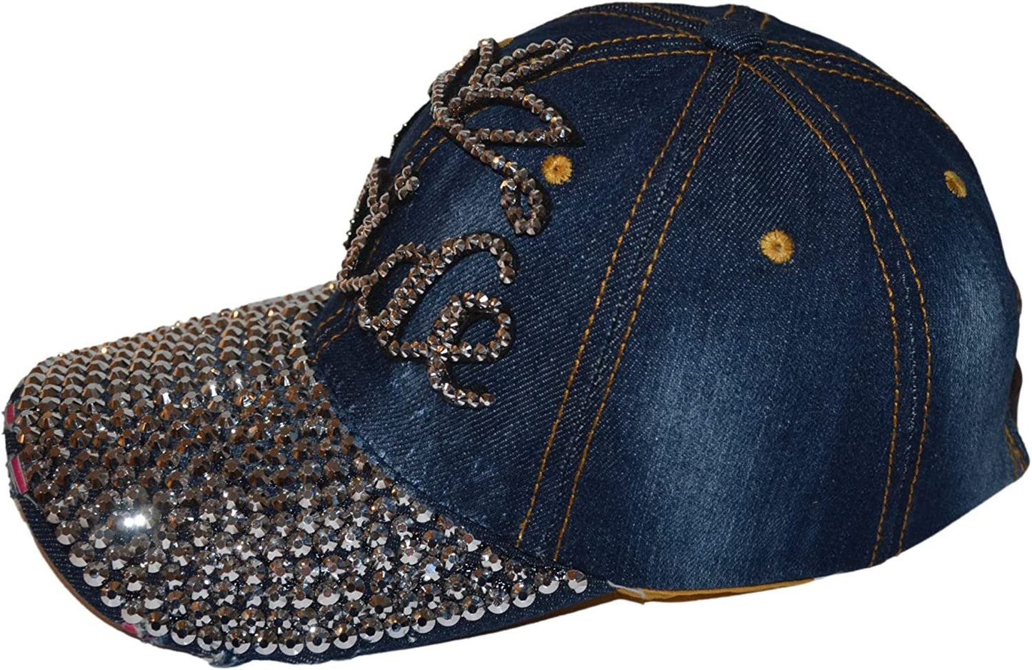 Popfizzy Womens Bling Bride Cap, Rhinestone Baseball Cap, Bejeweled Distressed Denim Hat, Bling Gifts for Women