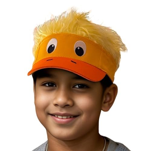 Popfizzy Funny Duck Hat with Hair for Boys and Girls, Wig Hat, Crazy Spiked Hair Cap, Adjustable One Size