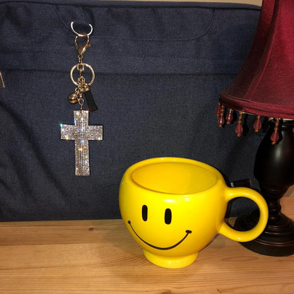 Popfizzy Bling Cross Keychain Accessories for Women, Rhinestone Keychain, Car Keys Keychain Charms, Cute Purse Charms for Handbags