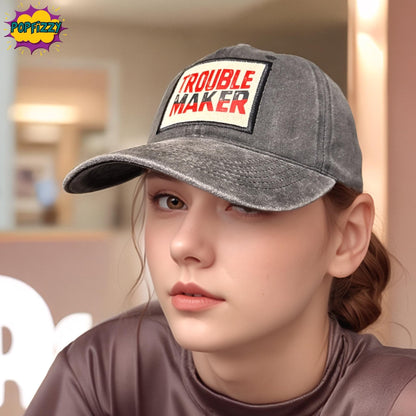 Popfizzy Trouble Maker Funny Hats for Men and Women, Birthday Gifts for Troublemakers, Jersey Shore Hats with Funny Sayings