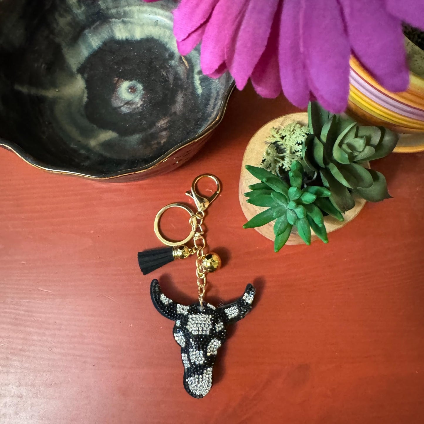 Popfizzy Western Keychain Accessories for Women and Girls, Cute Backpack Key Chain, Bling Purse Charms, Texas Longhorn Gifts