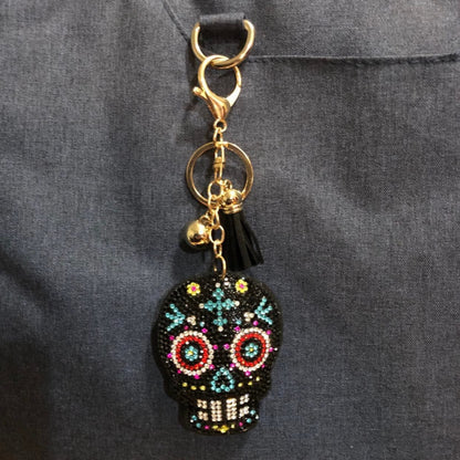 Popfizzy Bling Sugar Skull Keychain for Women and Girls, Rhinestone Purse Charms for Handbags, Sugar Skull Gifts for Women, Gifts for Her, Crystal Bag Charm