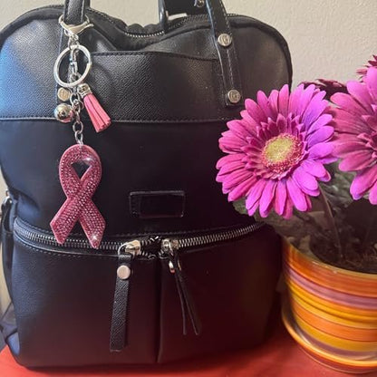 Popfizzy Breast Cancer Keychain, Bling Breast Cancer Gifts for Woman, Pink Ribbon Breast Cancer Awareness Accessories