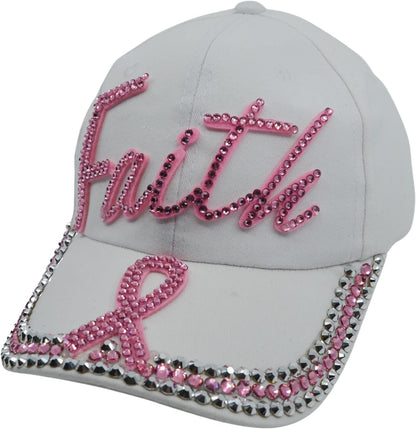 Popfizzy Women’s Faith Pink Ribbon Hat, Bling Adult Baseball Hat