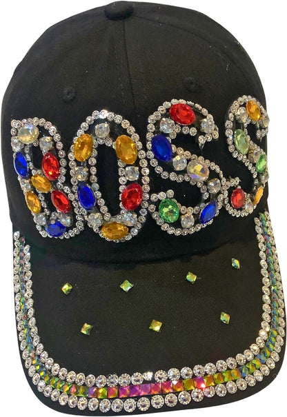 Popfizzy Bling Boss Baseball Cap for Women, Best Boss Gifts for Women, Multicolor Rhinestone Boss Hat, Gifts for Boss Women