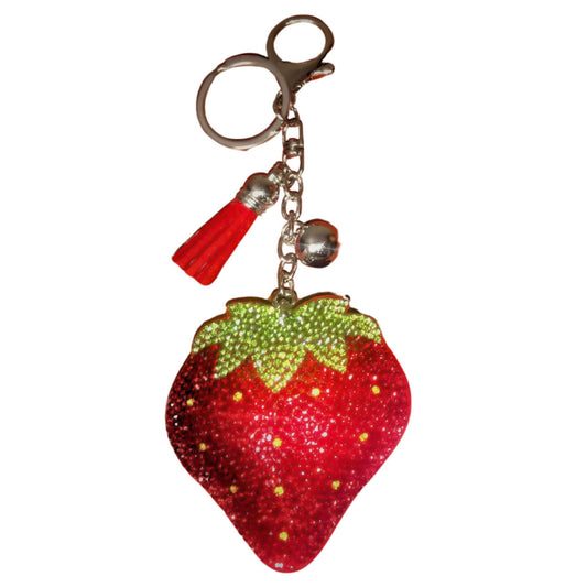 Popfizzy Red Strawberry Keychain for Women and Girls, Bling Backpack Keyrings, Fun Purse Charm, Rhinestone Strawberry Gifts