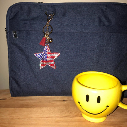 Popfizzy Rhinestone American Flag Keychain for Women, Bling Star Keychain, Star Purse Charms for Handbags, Cute Star Gifts