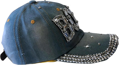 Popfizzy Bling Light Blue Denim Boss Baseball Cap for Women, Best Boss Gifts for Women, Rhinestone Boss Hat, Gifts for Boss Women