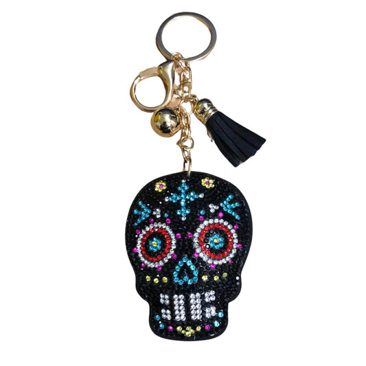 Popfizzy Bling Sugar Skull Keychain for Women and Girls, Rhinestone Purse Charms for Handbags, Sugar Skull Gifts for Women, Gifts for Her, Crystal Bag Charm