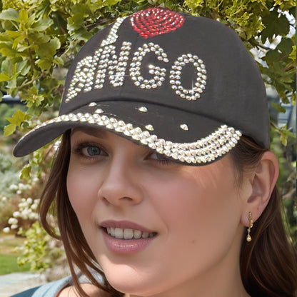 Popfizzy Bingo Lover Baseball Hat for Women, Black Bling Rhinestone I Love Bingo Hat, Adult Bedazzled Bingo Gift