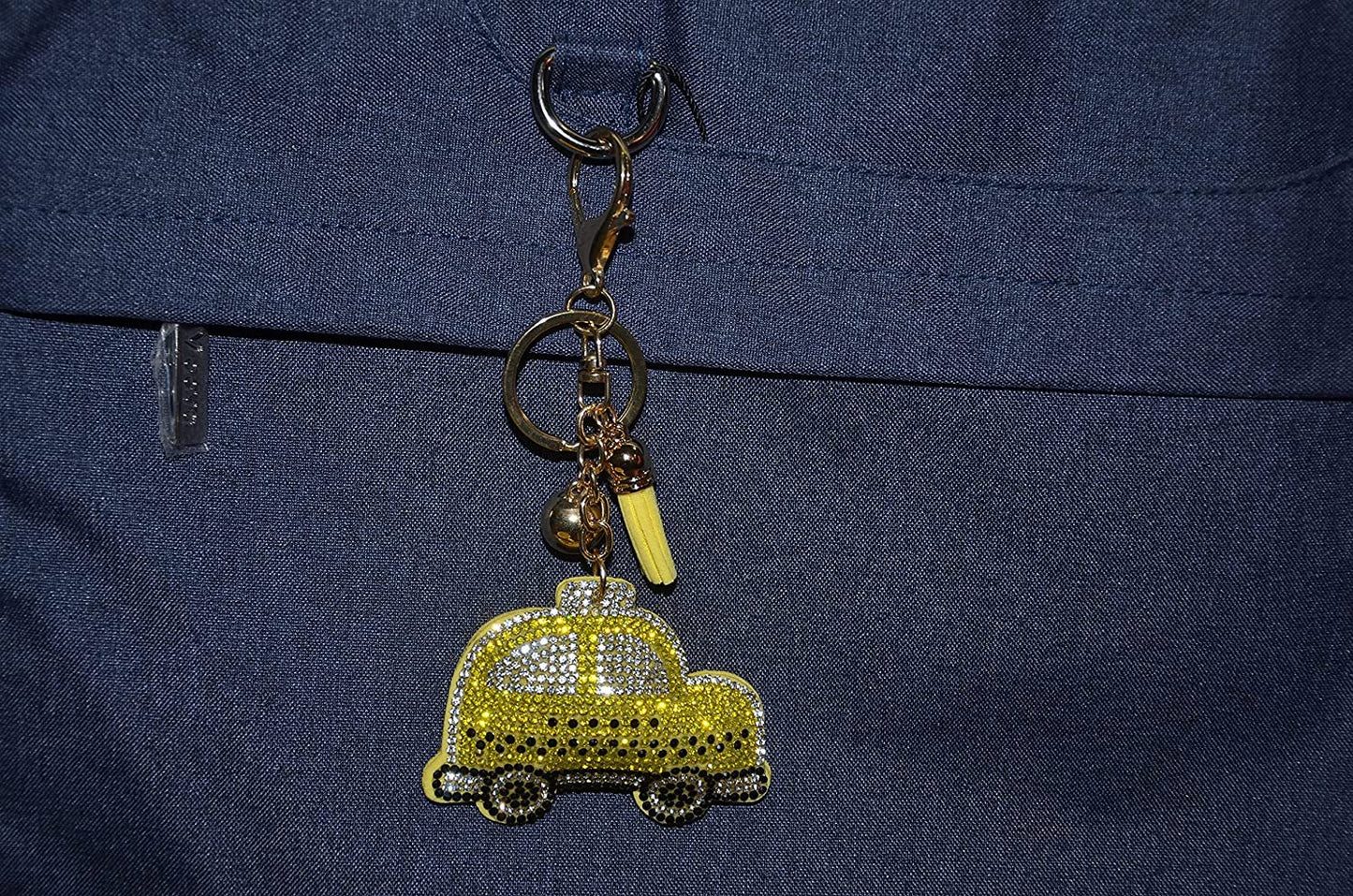 Yellow Taxi Cab Keychain for Women and Girls Rhinestone Backpack Accessories, Purse Charms, Cute Tassel Key Chain Key Fob