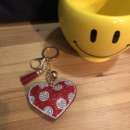 Popfizzy Bling Red Heart Keychain Accessories for Women, Rhinestone Love Heart Purse Charms for Handbags, Red Heart Gifts