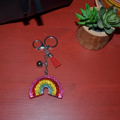 Popfizzy Rainbow Keychain, Bling Backpack Charm, Rhinestone Bag Charms, Keyring Key Fob