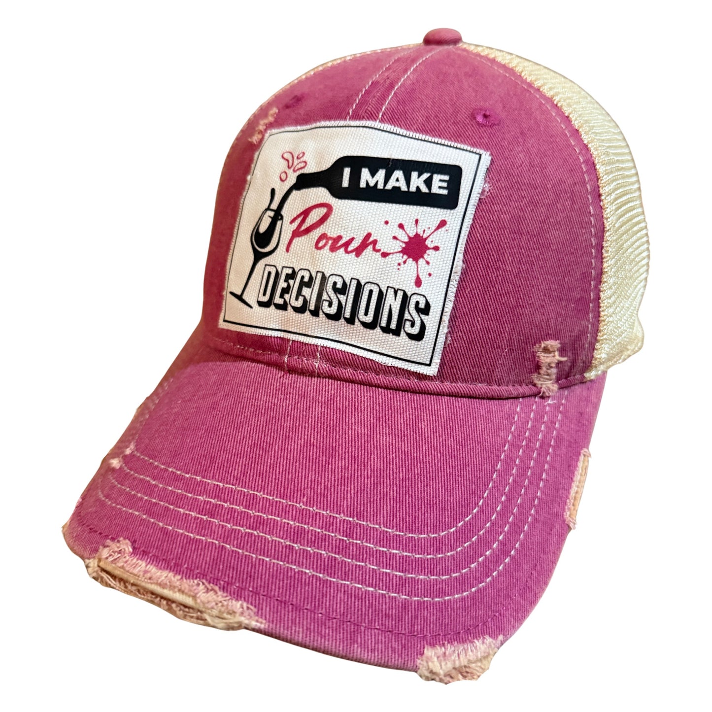 Popfizzy I Make Pour Decisions Trucker Hat for Wine Drinkers, Unisex, Adjustable