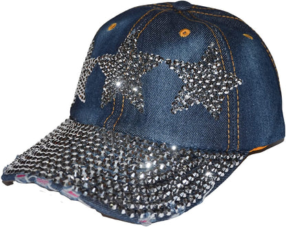 Star Hat for Girls and Women Rhinestone Hat, Bedazzled Baseball Caps, Distressed Hat, Fancy Denim Bejeweled Hats