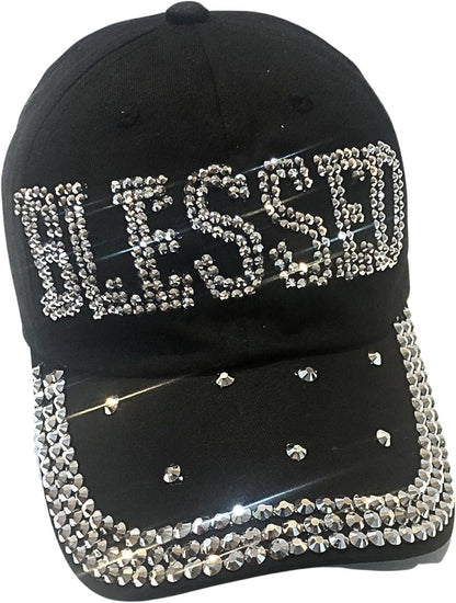 Popfizzy Bling Blessed Hats for Women, Rhinestone Christian Hats, Faith Based Christian Apparel, Blessed Mama, Blessed Items
