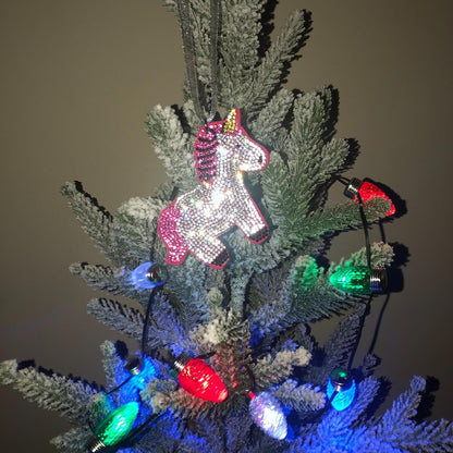 Popfizzy Unicorn Bling Christmas Ornaments 2023, Christmas Decorations for Tree, Rhinestone Christmas Tree Ornaments, Xmas Tree Décor (PINK)