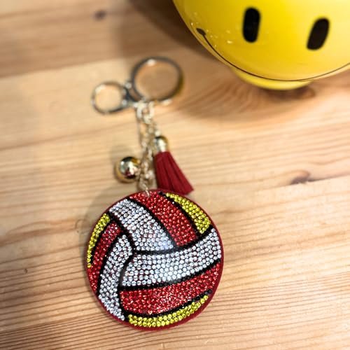 Popfizzy Volleyball Keychain for Girls and Women, Bling Rhinestone Volleyball Gifts for Volleyball Fans, Backpack Keychains