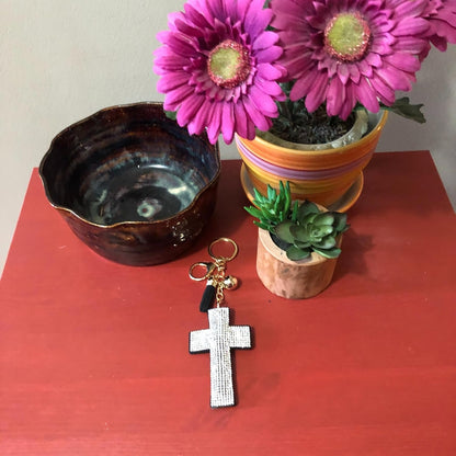 Popfizzy Bling Cross Keychain Accessories for Women, Rhinestone Keychain, Car Keys Keychain Charms, Cute Purse Charms for Handbags