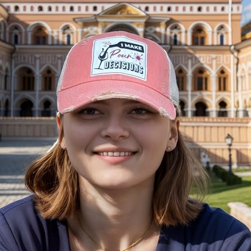 Popfizzy Funny Vintage Trucker Hats for Wine Drinkers, Adult Humor Caps, Distressed Baseball Cap (I Make Pour Decisions)