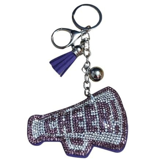 Popfizzy Bling Cheer Keychain for Girls and Women, Rhinestone Cheer Bag Charm, Cheerleader Gifts, Cheerleading Megaphone Backpack Key Chain