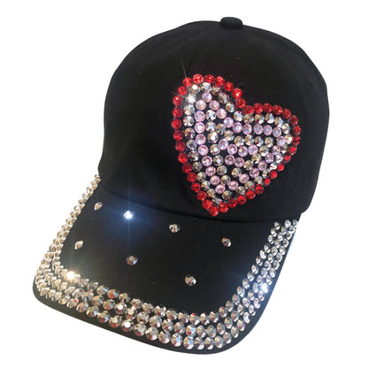 Bedazzled Rhinestone Heart Hat for Women, Black Bling Baseball Cap, Sparkly Gift