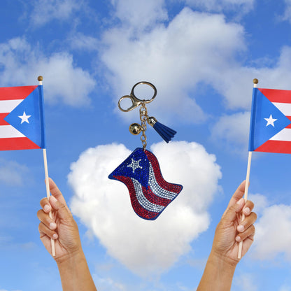 Popfizzy Bling Puerto Rico Flag Keychain for Women and Girls, Rhinestone Purse Charms for Handbags, Fun Puerto Rican Gifts