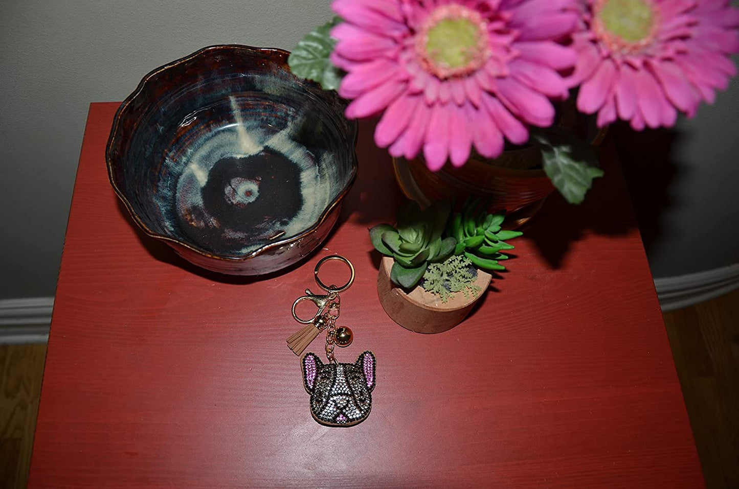 Popfizzy Bling French Bulldog Keychain for Women, Purse Bag Charm