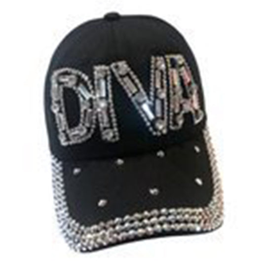 Rhinestone Diva Hat for Women, Bedazzled Diva Gifts, Black Bling Baseball Hat