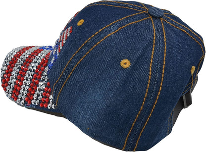 Popfizzy USA Women’s American Flag Baseball Cap Bling Rhinestone Trucker Hat