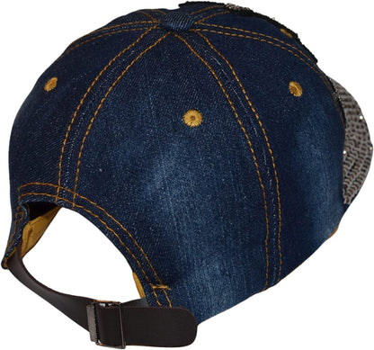 Popfizzy Womens Bling Bride Cap, Rhinestone Baseball Cap, Bejeweled Distressed Denim Hat, Bling Gifts for Women
