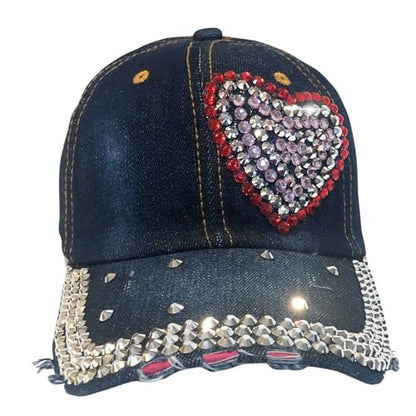 Popfizzy Heart Rhinestone Hat for Women, Trendy Bling Hats, Heart Accessories, Bedazzled Baseball Cap, Bling Gifts for Women